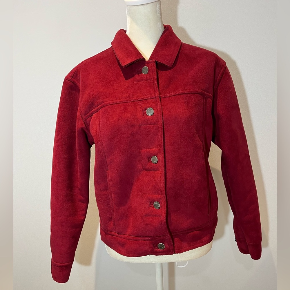J.Jill Suede Red Burgundy Maroon Fleece Lined Button Down Jacket Size XS‎
